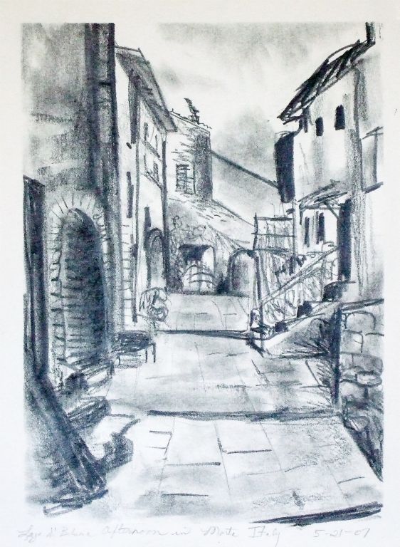 Italian Street No. 2, ink and charcoal on paper, 15"H x 11"W